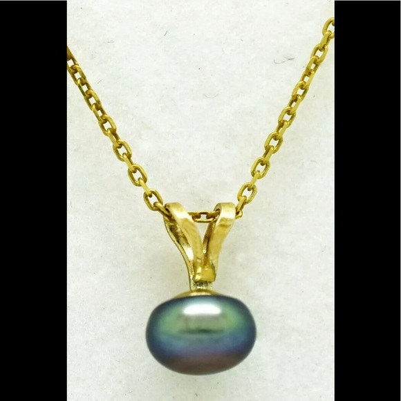 NATURAL 6.5 mm TAHITIAN PEARL PENDANT 14K GOLD * Free Chain * MADE IN USA